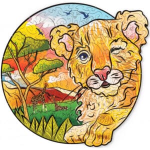 Puzzle din lemn cu leu mic și vioi