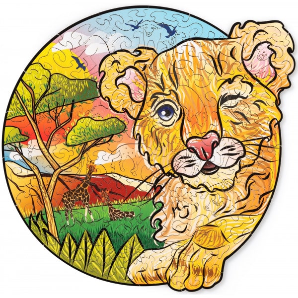 Puzzle din lemn cu leu mic și vioi