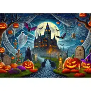 castel de Halloween puzzle din lemn