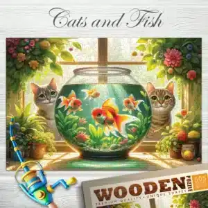 pisicuțe și pești puzzle din lemn