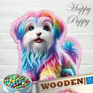 cățeluș fericit puzzle din lemn