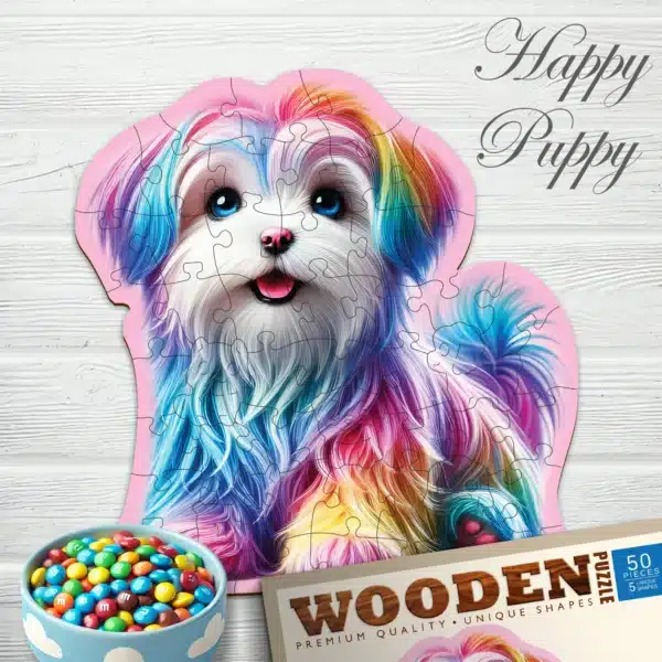cățeluș fericit puzzle din lemn