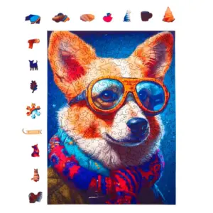Colin corgi cu puzzle din lemn