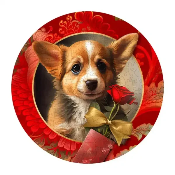 câine romantic puzzle din lemn
