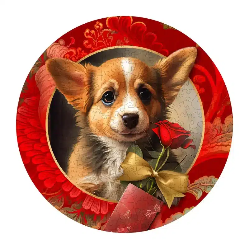 câine romantic puzzle din lemn