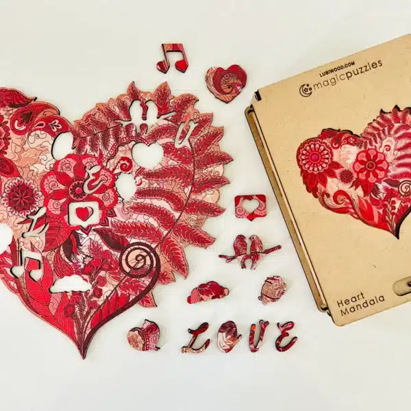 inimă mandala puzzle din lemn