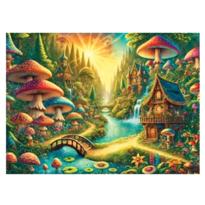 Pădure mistică lângă cascadă puzzle din lemn