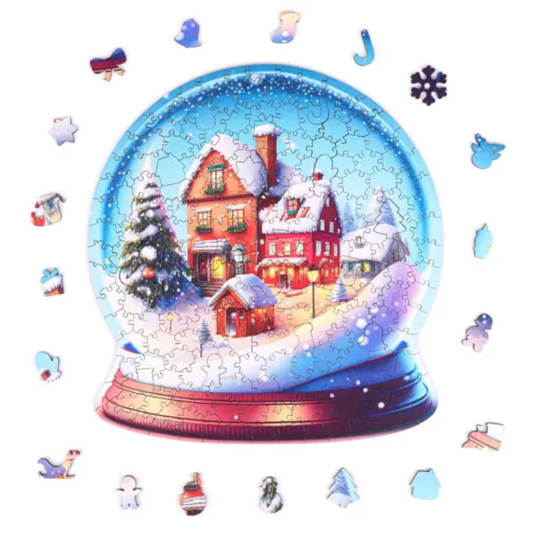 Crăciun glob de zăpadă puzzle din lemn