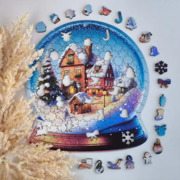 Crăciun glob de zăpadă puzzle din lemn