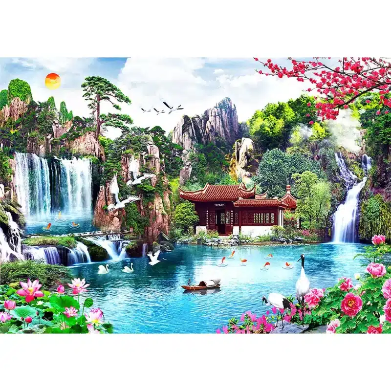 cascade în grădina japoneză puzzle din lemn