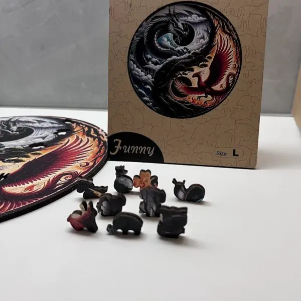 dragon și phoenix puzzle din lemn